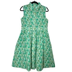 Feminine Floral Eyelet Fit and Flare Sleeveless Shirt Dress Mini Forestcore Boho